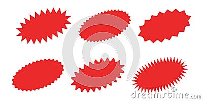 Starburst sticker set - collection of special offer sale oval shaped sunburst labels and badges. Vector Illustration