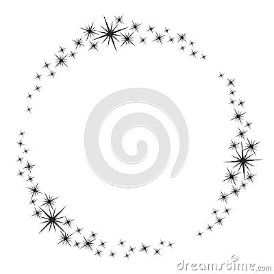 Stardust frame. Shiny star circle frame, starry glitter stamp and round magic twinkle stars trace. Shine stardust swirl, shining Vector Illustration