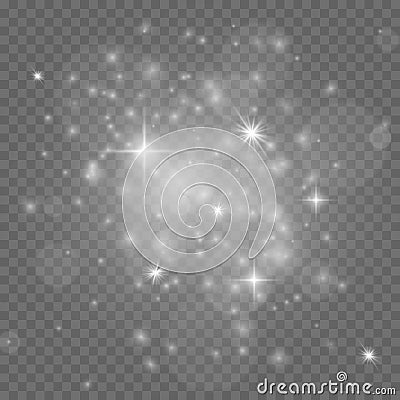 Stardust. White christmas isolated sparkles, festive glowing stars. Group of twinkle lights. Xmas party vector Vector Illustration