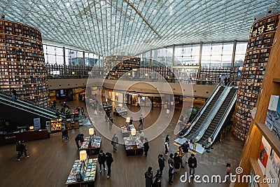 Starfield Library , beautiful public library with wooden shelf in Coex Mall at Gangnam , Seoul South Korea : 4 February 2023 Editorial Stock Photo