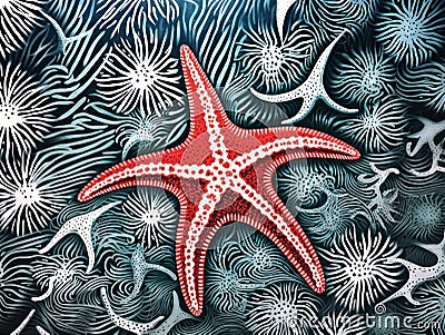 Starfish Linocut Delicate Ocean Beauty Stock Photo