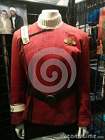 Starfleet uniform from Star Trek movies signed by cast members Editorial Stock Photo