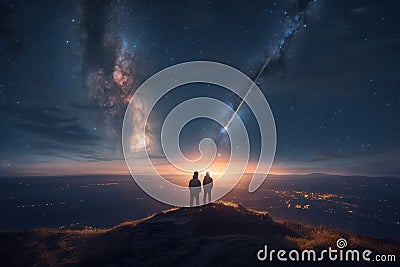 Stargazing Romance: 3D Max Render with Cosmic Marvels Stock Photo