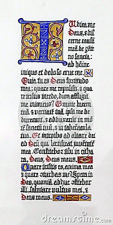 Medieval illuminated manuscript calligraphy in Stari Grad Editorial Stock Photo