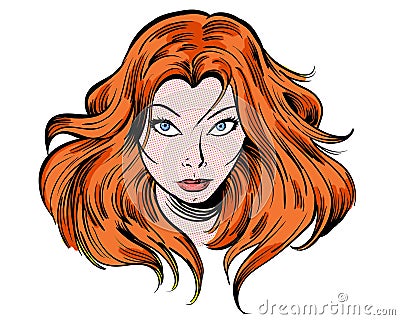 Staring redhead cartoon girl illustration character Stock Photo