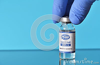 STARIY OSKOL, RUSSIA - NOVEMBER 23, 2020: Coronavirus prevention and vaccination concept with pfizer vaccine Editorial Stock Photo