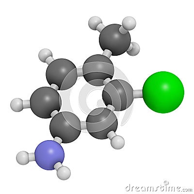 Starlicide avicide molecule (gull toxicant). 3D rendering. Atoms are represented as spheres with conventional color coding: Stock Photo