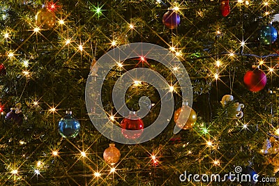 A Starry Christmas Tree on Christmas Eve Stock Photo