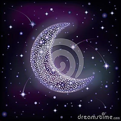 Starry moon in night sky, vector Vector Illustration