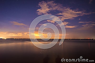 Starry moonlight over florida lake Stock Photo