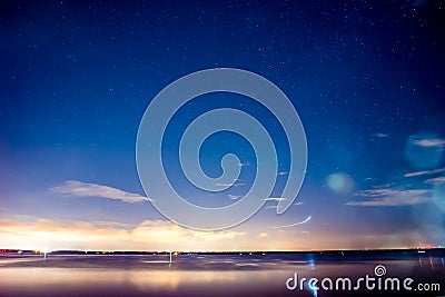 Starry moonlight over florida lake Stock Photo