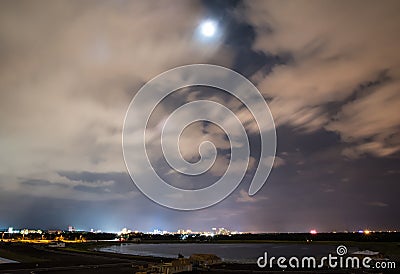 Starry moonlight over florida lake Stock Photo