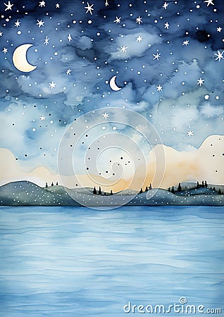Starry Night at the Lake: A Dream Sequence Album Stock Photo