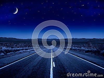 Starry Night Road Stock Photo