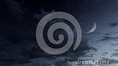 Starry night sky with a half moon Cartoon Illustration