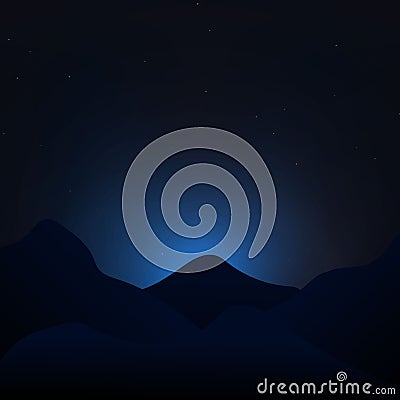 Starry night sky with mountains landscape vector. Vector Illustration