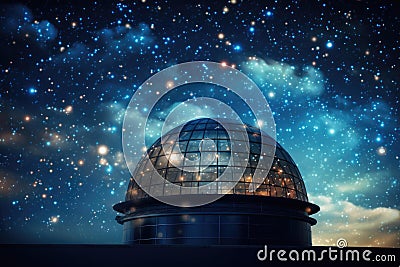 Starry Night Sky Over Observatory Dome, AI Generated Stock Photo