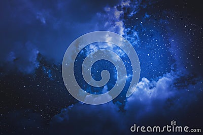 Starry night sky with stars and moon in cloudscape background Stock Photo