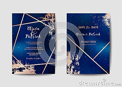Starry Night Sky Trendy Wedding Invitation Card Set, Save the Date Celestial Template of Galaxy, Space, Stars Vector Illustration