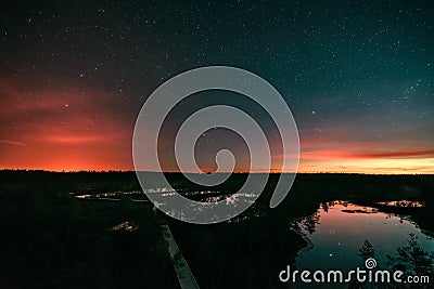 Starry night at a swamp Stock Photo