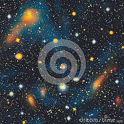 Starry Seamless Deep Space Pattern with Colorful Nebulae and Glittering Stars for Cosmic-Themed Designs and Wallpapers Stock Photo