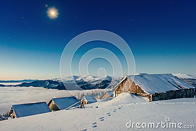 Starry sky above our restaurant in the mountains Stock Photo