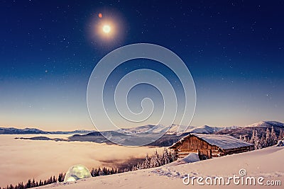 Starry sky above our restaurant in the mountains Stock Photo