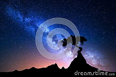 Starry sky with blue Milky Way. Night landscape Stock Photo