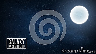 Starry sky and moon. Amazing sky. The stars glow in complete darkness. Stunning galaxy. Open space. Milky Way. Vector illustration Vector Illustration