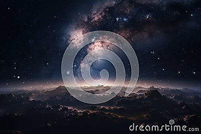 Starry sky at night over the mountains. AI generative Stock Photo