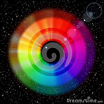 Starry sky with rainbow iris and pupil. Vector Illustration