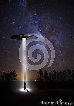 The starry sky and UFOs Stock Photo