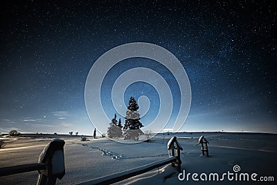 Starry winter night in the mountains Stock Photo