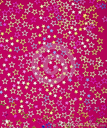 Stars background - Birthday background with colorful confetti. Rhodamine red color in foamy Stock Photo
