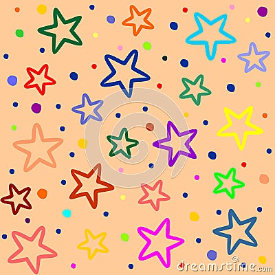 Stars on beige background. Background with multicolored stars. Night star sky Vector Illustration