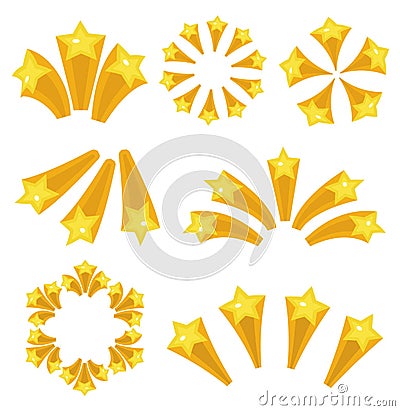 Stars burst icon set cartoon style. Yellow star explosion fireworks, flash isolated on white background. Vector Vector Illustration