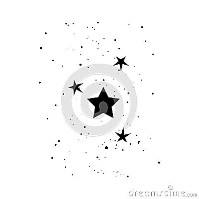 Stars and circle black icons scatter isolated on white background. Magic sparkle twinkling. Simple flat symbol. Elements. Vector Illustration