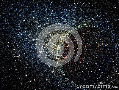 Stars clusters on the background of vast cosmic sphere. Stock Photo