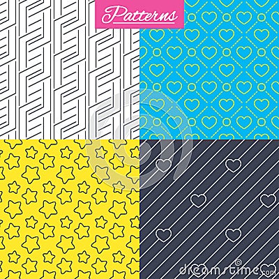 Stars, diagonal lines and hearts textures. Vector Illustration