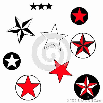 Nautical star set. Set of Nautical star labels and elements. Vector set illustration template tattoo Cartoon Illustration