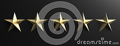 5 stars gold color sign on black background, 3d illustration Cartoon Illustration