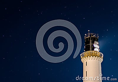 Stars at Greyhope Bay Lighthouse Stock Photo