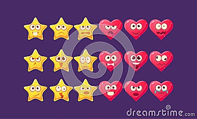 Stars And Hearts Emoji Character Set Vector Illustration