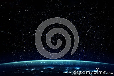 Stars over planet with blue atmosphere Stock Photo