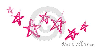 Stars Painted with Lipstick. Red and Pink Color. Hand Drawn style. Isolated beautiful Pencil drawn stars. White background. Vector Vector Illustration