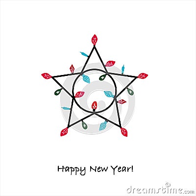 Stars shaped Christmas lights. Happy new year greeting card Vector Illustration