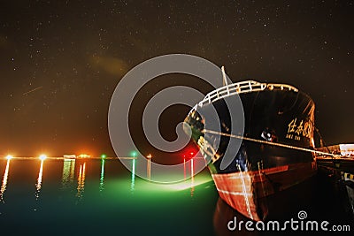 Stars with ship, light shadow in sea Stock Photo