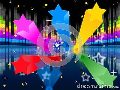 Stars Soundwaves Background Shows Colorful And Music Stock Photo