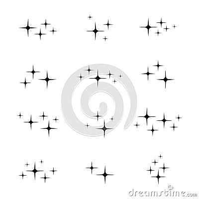 Stars and sparkle set. Sparkle lights stars collection. Light stars with rays. Vector illustration. Vector Illustration