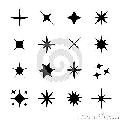 Stars Sparkles sign symbol set. Decoration twinkle sparkle element. Cute shape collection. Shining effect. Flat design. White Vector Illustration